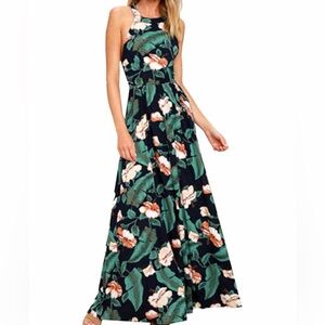 Floral Maxi Dress in Green and Blue